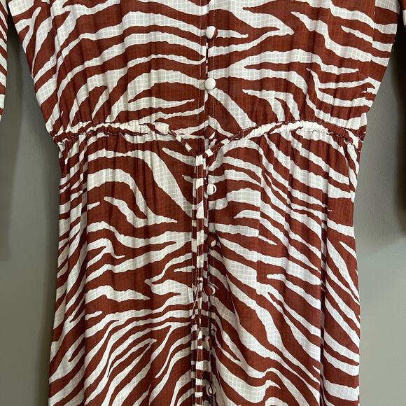 Veronica Beard Mallory Dress Rust Zebra Print Size XS Brown White Tassels Flowy‎ - Picture 10 of 16